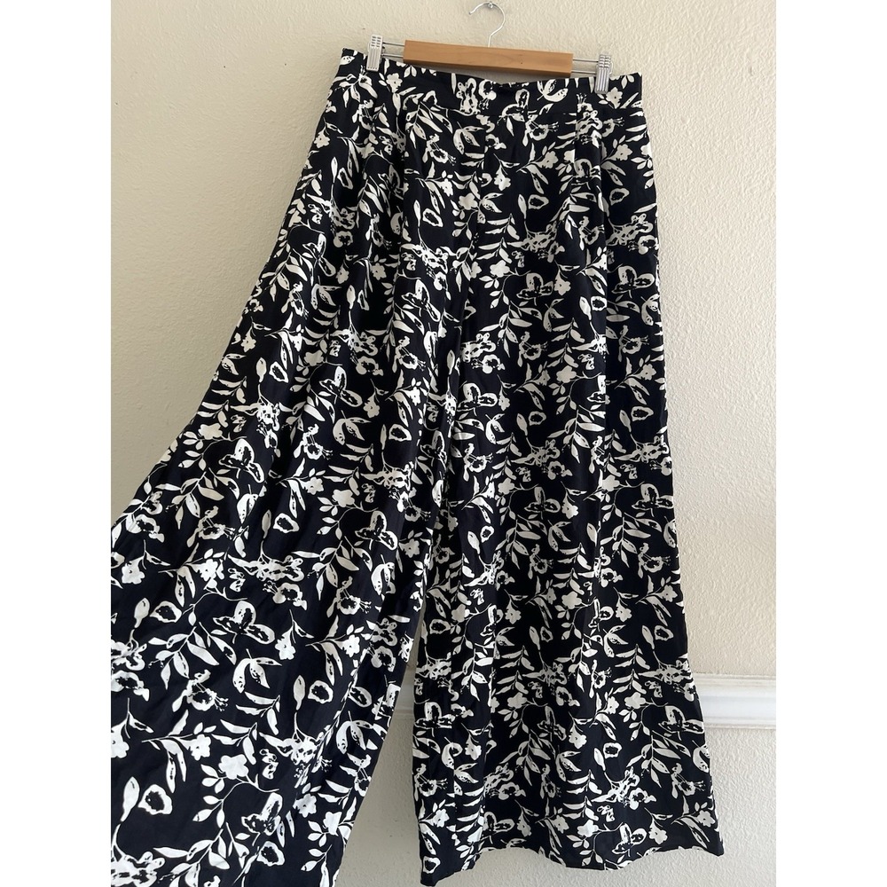 Alice Blue Womens XL Black White Botanical Floral Wide Leg Palazzo Pants Resort